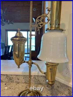 Vintage Aladdin Brass Adjustable Student Lamp Milk Glass Shade Electric 1983