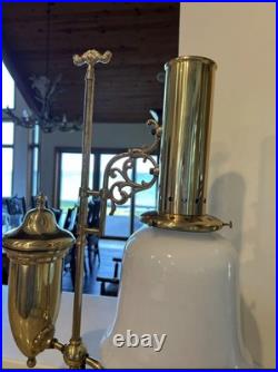 Vintage Aladdin Brass Adjustable Student Lamp Milk Glass Shade Electric 1983
