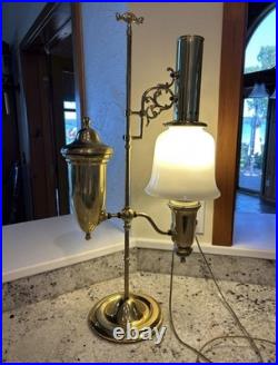 Vintage Aladdin Brass Adjustable Student Lamp Milk Glass Shade Electric 1983