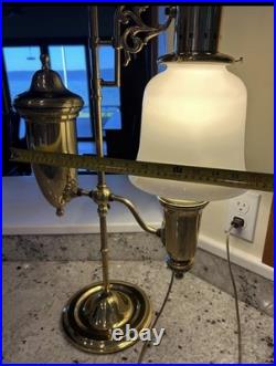 Vintage Aladdin Brass Adjustable Student Lamp Milk Glass Shade Electric 1983