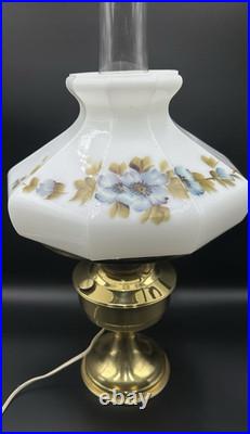 Vintage Aladdin Brass Kerosene Converted Electric Lamp Floral Milk Glass Shade