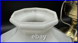 Vintage Aladdin Brass Kerosene Converted Electric Lamp Floral Milk Glass Shade