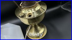 Vintage Aladdin Brass Kerosene Converted Electric Lamp Floral Milk Glass Shade