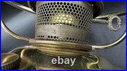 Vintage Aladdin Brass Kerosene Converted Electric Lamp Floral Milk Glass Shade