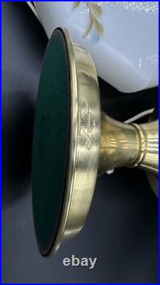 Vintage Aladdin Brass Kerosene Converted Electric Lamp Floral Milk Glass Shade