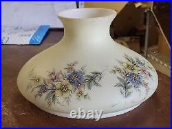 Vintage Aladdin Brass Lamp Base Burner No 23 Milk Glass Satin Floral Shade