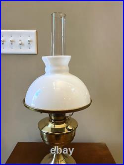 Vintage Aladdin Brass Model 23 Lamp Milk Glass Shade Kerosene