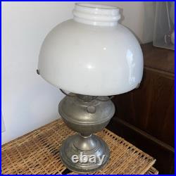 Vintage Aladdin Brass Model 9 Lamp Milk Glass Shade Kerosene