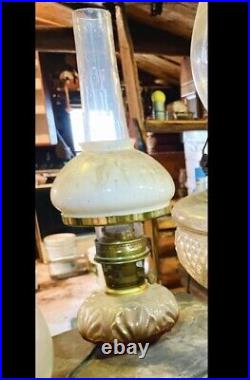 Vintage Aladdin Brass Model Lamp Milk Glass Shade Kerosene Brown Glass Base