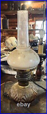 Vintage Aladdin Brass Model Lamp Milk Glass Shade Kerosene Brown Glass Base