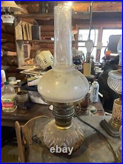 Vintage Aladdin Brass Model Lamp Milk Glass Shade Kerosene Brown Glass Base