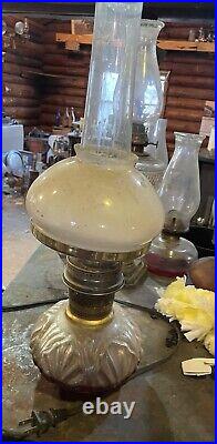 Vintage Aladdin Brass Model Lamp Milk Glass Shade Kerosene Brown Glass Base