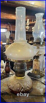 Vintage Aladdin Brass Model Lamp Milk Glass Shade Kerosene Brown Glass Base