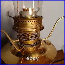 Vintage Aladdin Brass Oil Lamp, Large White Glass Shade, Purple Flowers, No. 23