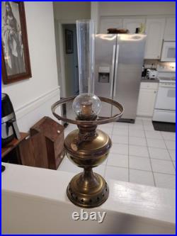 Vintage Aladdin Brass Oil Lamp with Clear Glass Chimney