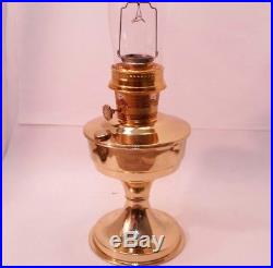 Vintage Aladdin Bright Brass Kerosene Oil Lantern Accent Table Lamp with Chimney