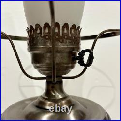 Vintage Aladdin Brushed Nickel Kerosene Lamp WithFlower Pattern Clear Glass Shade