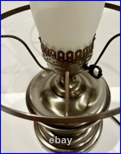 Vintage Aladdin Brushed Nickel Kerosene Lamp WithFlower Pattern Clear Glass Shade