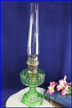 Vintage Aladdin CATHEDRAL Green Crystal Oil Lamp WithModel B Nickel Burner 1934