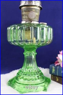 Vintage Aladdin CATHEDRAL Green Crystal Oil Lamp WithModel B Nickel Burner 1934