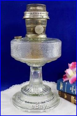 Vintage Aladdin COLONIAL CLEAR CRYSTAL OIL LAMP WithModel B Brass Burner 1933