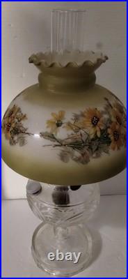 Vintage Aladdin Cathedral Green Crystal Glass Floral Shade Kerosene Stand Collec