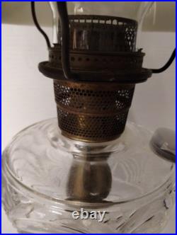 Vintage Aladdin Cathedral Green Crystal Glass Floral Shade Kerosene Stand Collec