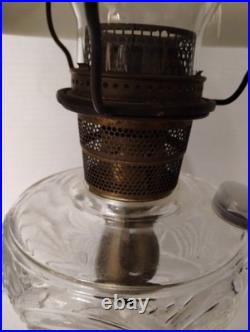 Vintage Aladdin Cathedral Green Crystal Glass Floral Shade Kerosene Stand Collec