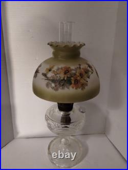 Vintage Aladdin Cathedral Green Crystal Glass Floral Shade Kerosene Stand Collec