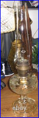Vintage Aladdin Clear Glass Washington Drape Pattern 24 Oil Lamp With Chimney