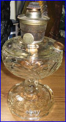 Vintage Aladdin Clear Glass Washington Drape Pattern 24 Oil Lamp With Chimney