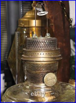 Vintage Aladdin Clear Glass Washington Drape Pattern 24 Oil Lamp With Chimney