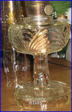 Vintage Aladdin Clear Glass Washington Drape Pattern 24 Oil Lamp With Chimney