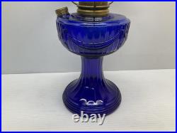 Vintage Aladdin Cobalt Blue Lincoln Drape Oil Lamp with Hand painted Shade