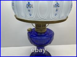 Vintage Aladdin Cobalt Blue Lincoln Drape Oil Lamp with Hand painted Shade