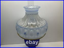 Vintage Aladdin Cobalt Blue Lincoln Drape Oil Lamp with Hand painted Shade