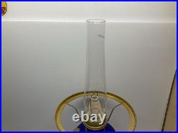 Vintage Aladdin Cobalt Blue Lincoln Drape Oil Lamp with Hand painted Shade