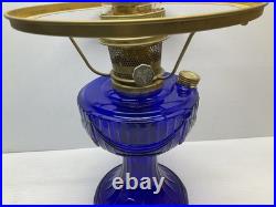 Vintage Aladdin Cobalt Blue Lincoln Drape Oil Lamp with Hand painted Shade