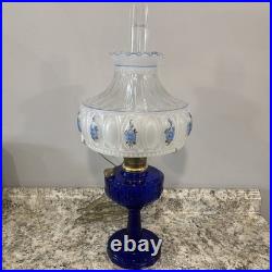 Vintage Aladdin Cobalt Blue Tall Lincoln Drape Converted Oil Lamp with Shade