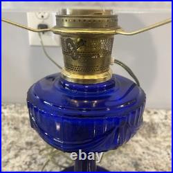 Vintage Aladdin Cobalt Blue Tall Lincoln Drape Converted Oil Lamp with Shade