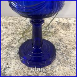 Vintage Aladdin Cobalt Blue Tall Lincoln Drape Converted Oil Lamp with Shade