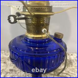 Vintage Aladdin Cobalt Blue Tall Lincoln Drape Converted Oil Lamp with Shade