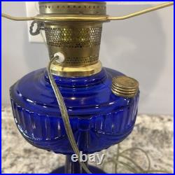 Vintage Aladdin Cobalt Blue Tall Lincoln Drape Converted Oil Lamp with Shade