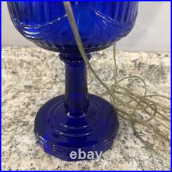 Vintage Aladdin Cobalt Blue Tall Lincoln Drape Converted Oil Lamp with Shade