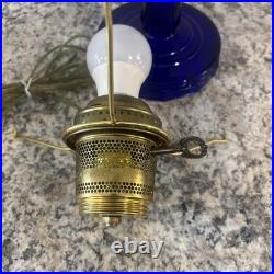 Vintage Aladdin Cobalt Blue Tall Lincoln Drape Converted Oil Lamp with Shade