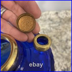 Vintage Aladdin Cobalt Blue Tall Lincoln Drape Converted Oil Lamp with Shade