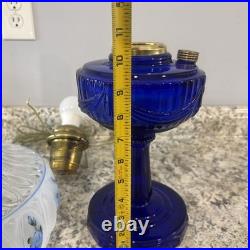 Vintage Aladdin Cobalt Blue Tall Lincoln Drape Converted Oil Lamp with Shade