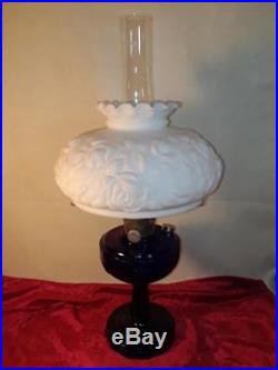 Vintage Aladdin Cobalt Tall Lincoln Drape Lamp w Special Antique Shade & Chimney
