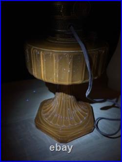 Vintage Aladdin Corinthian Amber Glass Oil Lamp Model B Electrified with Chimney