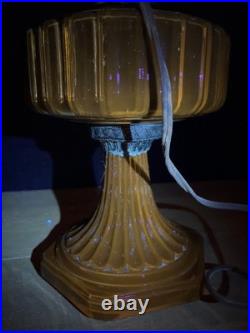 Vintage Aladdin Corinthian Amber Glass Oil Lamp Model B Electrified with Chimney